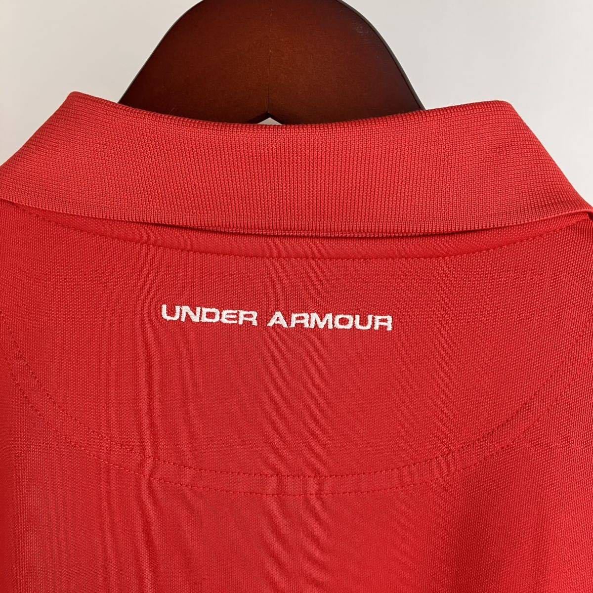 UNDER ARMOUR アンダーアーマー 半袖 ポロシャツ メンズ M 赤 レッド カジュアル スポーツ トレーニング ゴルフ golf シンプル ロゴ 刺繍