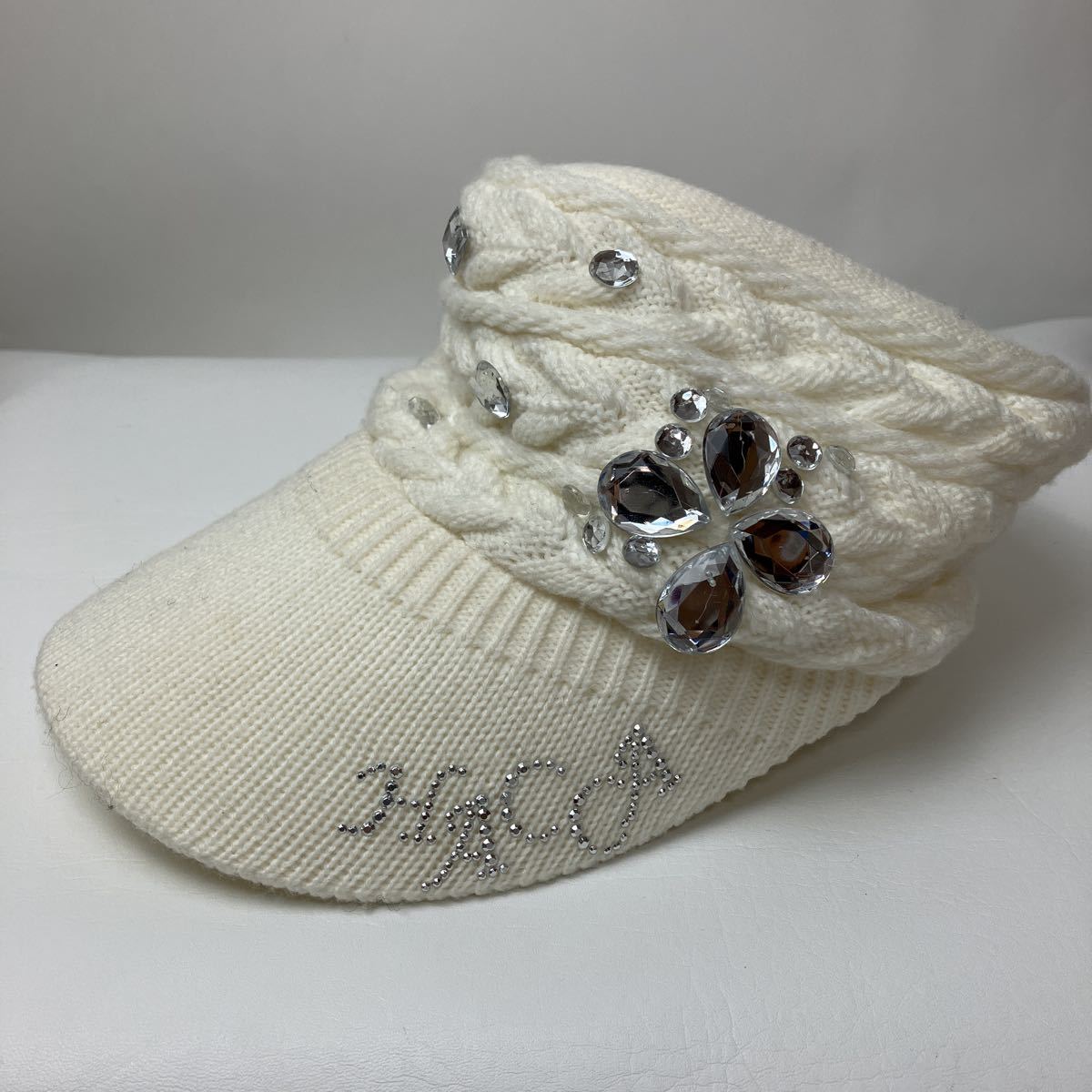 HACCA ニット サンバイザー キャップ 帽子 cap フリーサイズ FREE 白 ホワイト カジュアル スポーツ ゴルフ golf ウェア ストーン