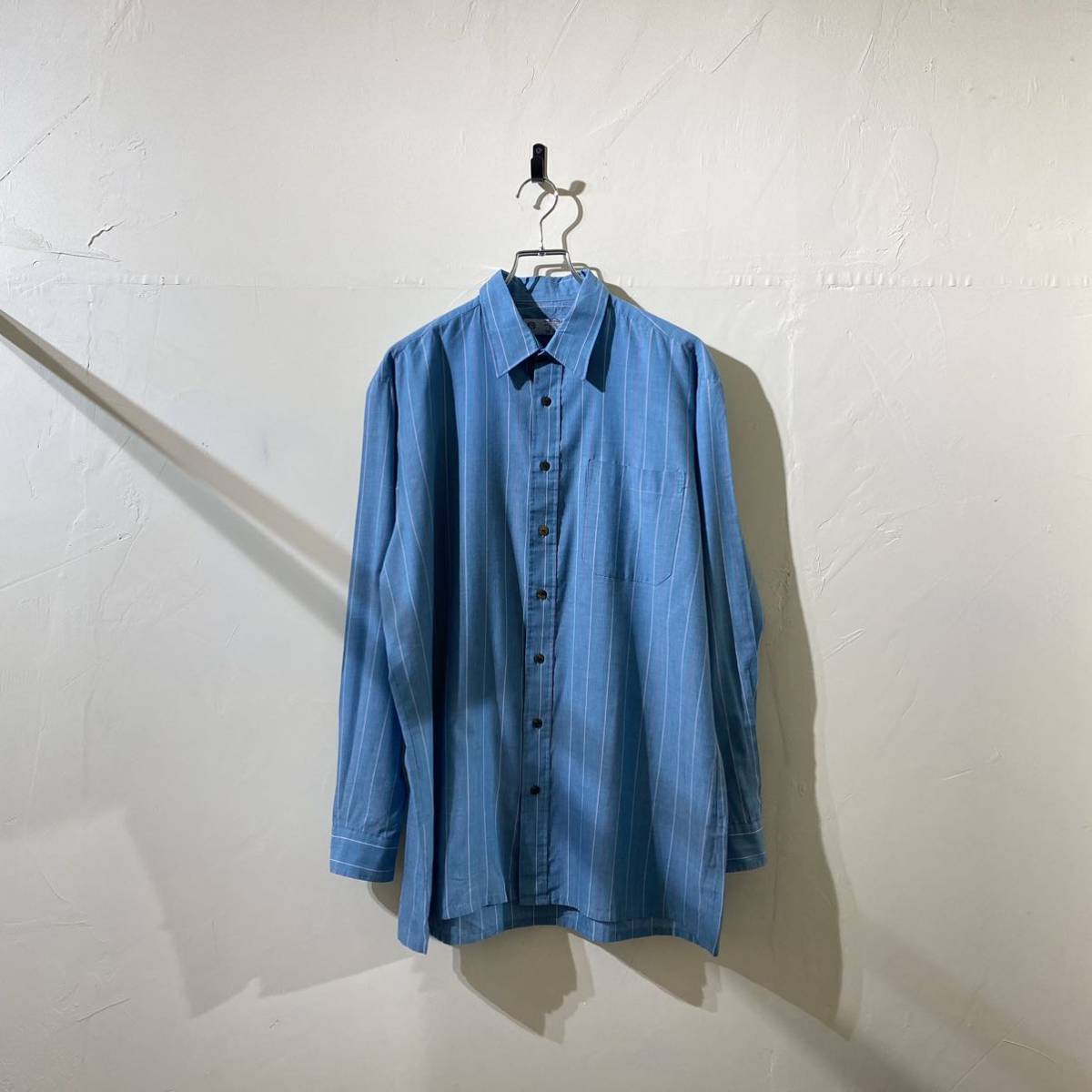 【海外限定】 ビンテージ ヨーロッパ古着 shirt blue stripe euro vintage 長袖シャツ 90s 80s ブルーシャツ ストライプシャツ Lサイズ