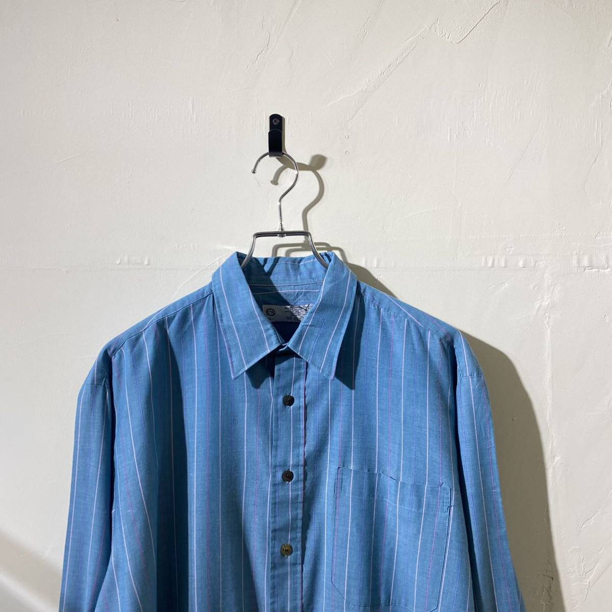 vintage euro stripe blue shirt ヨーロッパ古着 ビンテージ 長袖シャツ ストライプシャツ ブルーシャツ 80s 90s_画像3