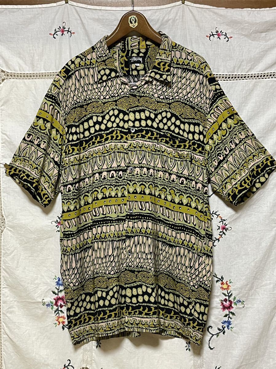 OLD STUSSY オールド ステューシー 80s 黒タグ USA製 アロハシャツ XL