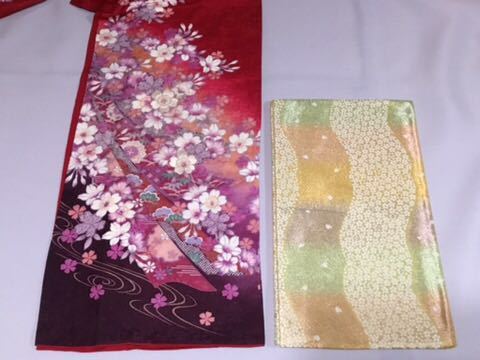 604 long-sleeved kimono 3 point set ( long-sleeved kimono + double-woven obi + long kimono-like garment )( order . tailoring .. long-sleeved kimono..)