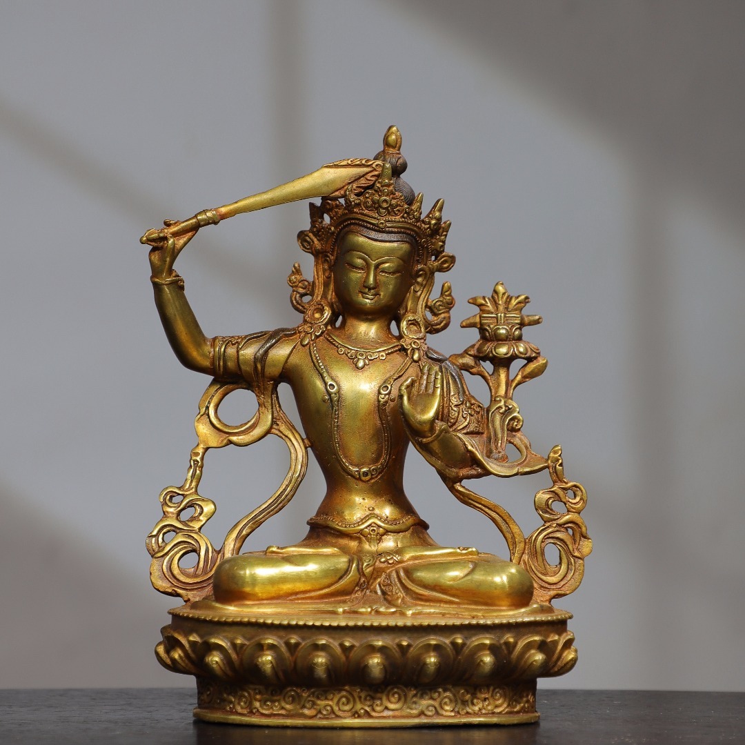 世界どこでも無料発送 『清・仏教古美術・銅製・塗金・文殊菩薩像