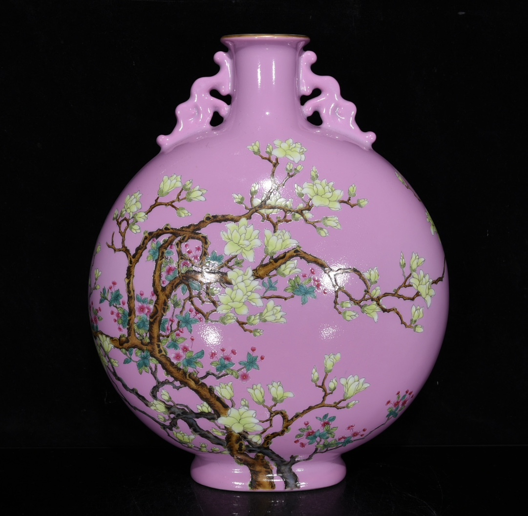 中国梅瓶古美術琺瑯彩花瓶大清磁器乾隆御製款-