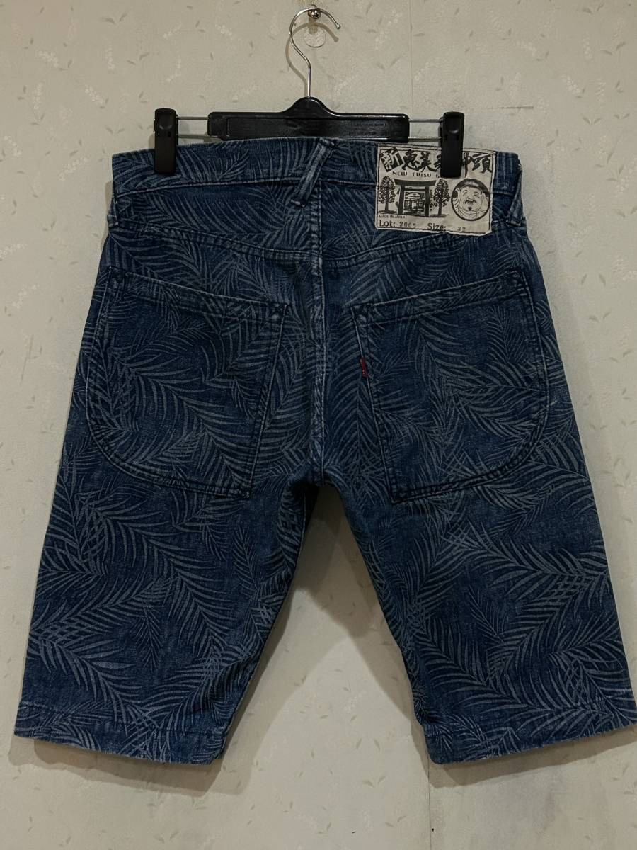 ※新 恵美寿神頭 EVISU エヴィス エビス LOT 2005 総柄 ハーフ ショートデニムパンツ インディゴ 日本製 32 　 BJBC.H_画像1