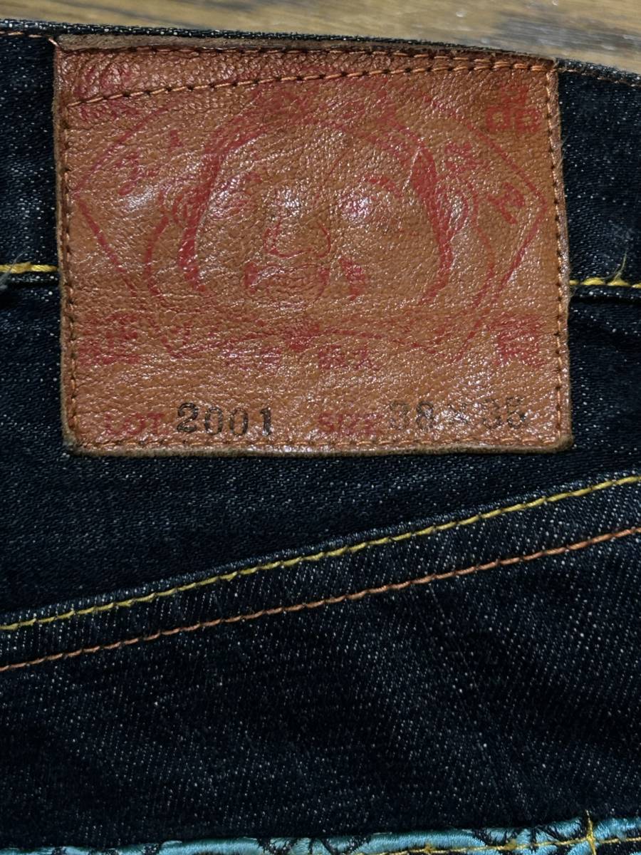 ※EVISU エヴィス エビス LOT 2001 家紋カモメ刺繍 セルビッチ デニムパンツ 濃紺 大きいサイズ 38 　　　 BJBC.H_画像9