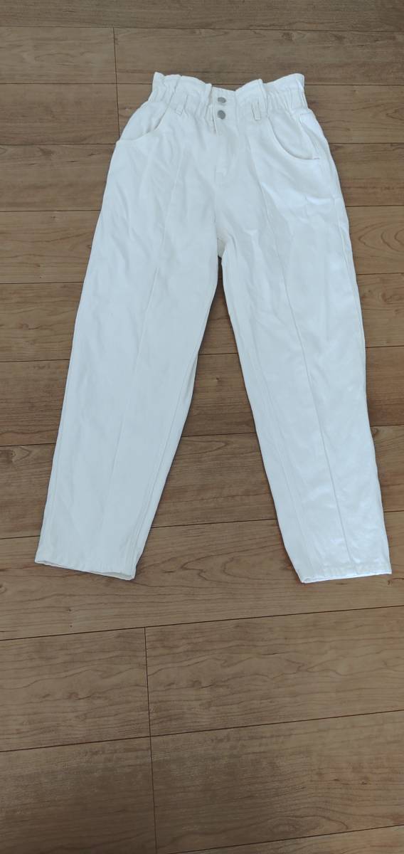 ハイウエスト　デザイン　美スタイル　ホワイトデニム風　テーパード調　パンツ　M ホワイト　白_画像1