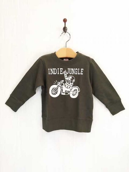 ap5007 ○送料無料 新品 INDIE JUNGLE インディージャングル キッズ トレーナー サイズ100cm チャコール 長袖 サル バイク_画像1