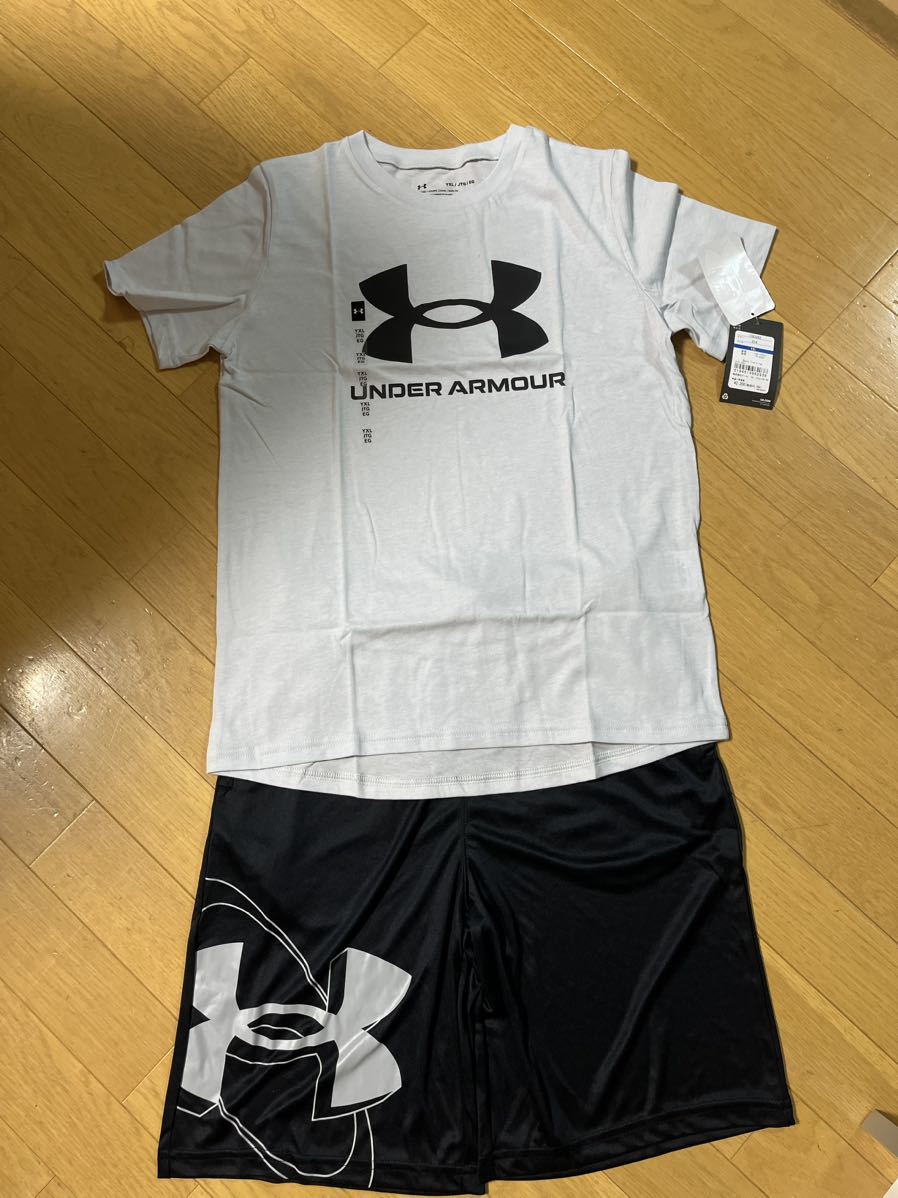  новый товар Under Armor YXL 160cm 155cm 165cm брюки короткий рукав футболка верх и низ в комплекте короткий хлеб Kids Junior 