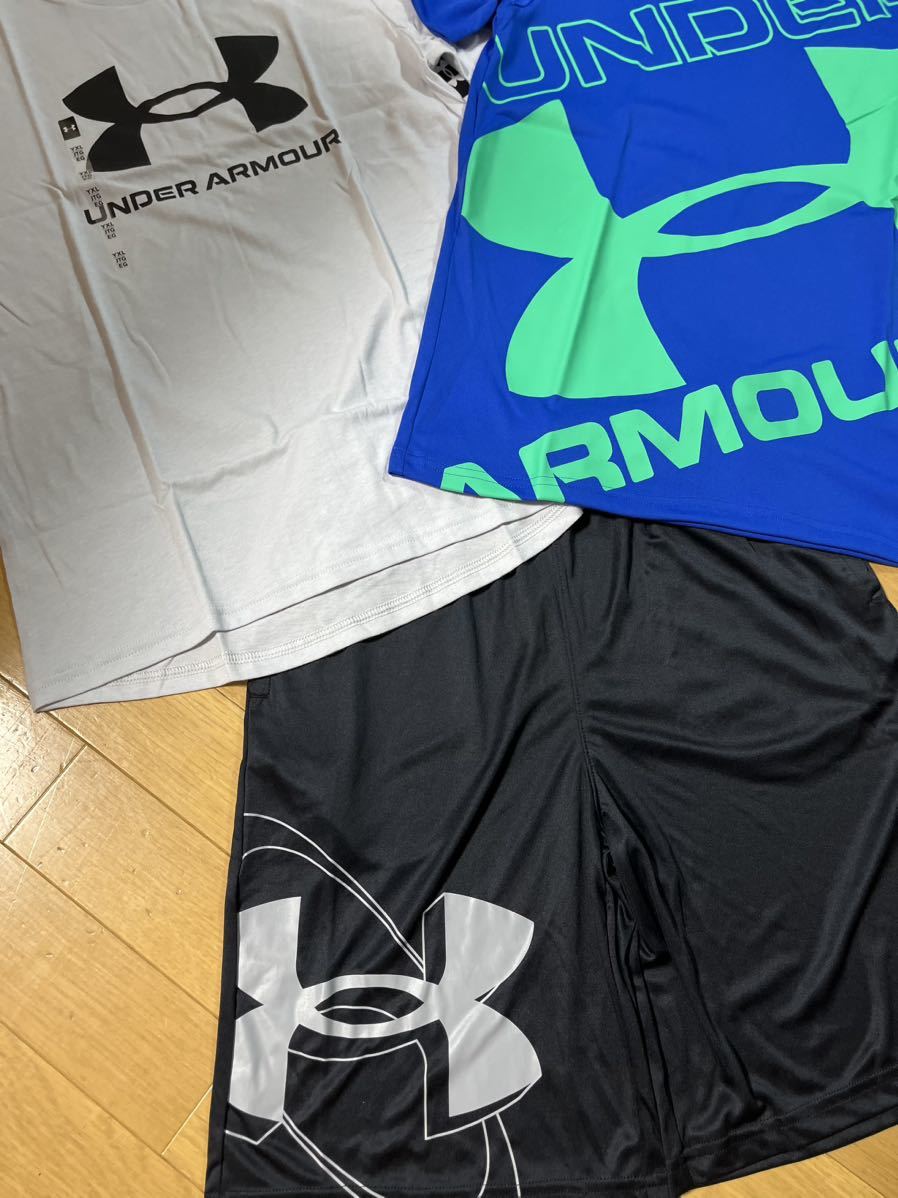  новый товар Under Armor YXL 160cm 155cm 165cm брюки короткий рукав футболка верх и низ в комплекте короткий хлеб Kids Junior 