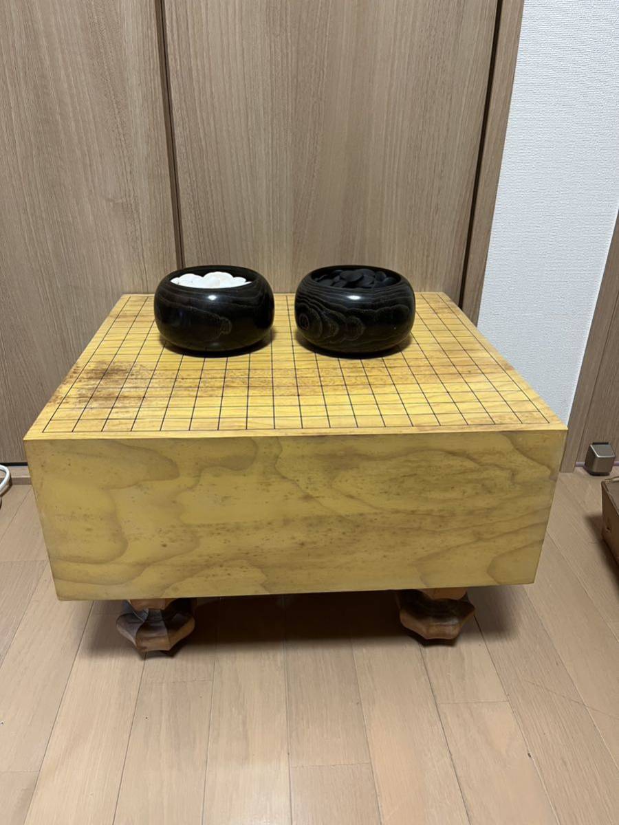 本榧製 足付厚み17.3cm (検索)骨董/碁盤/囲碁/碁石/ボードゲーム 那智黒 蛤 碁石