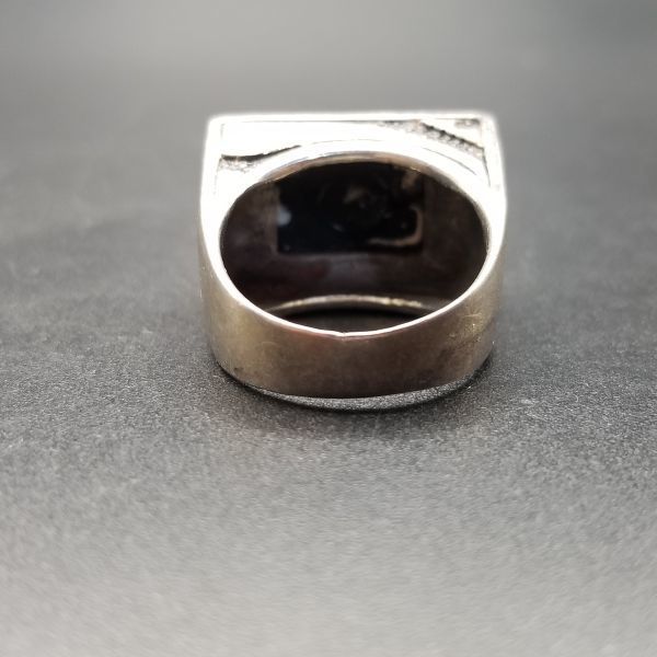 シグネット オニキス 925 シルバー ヴィンテージ リング 銀 指輪 アールデコ 装飾 ウェーブ ヘビージュエリー 16g メンズ R8-C_画像4