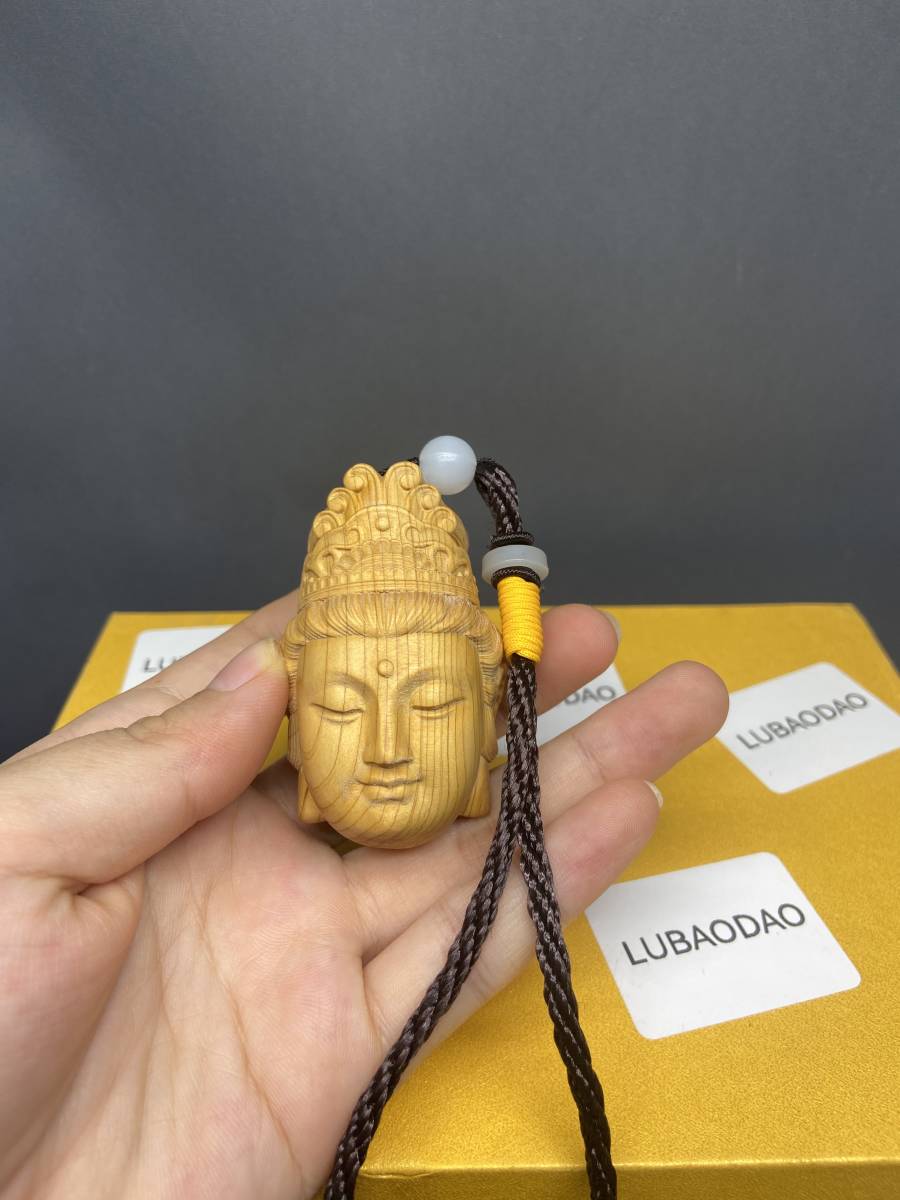 仏像 仏頭 観音菩薩 観音像 掛け物 緑起物 総柘植材 木製 仏教美術品 仏師で仕上げ品_画像1