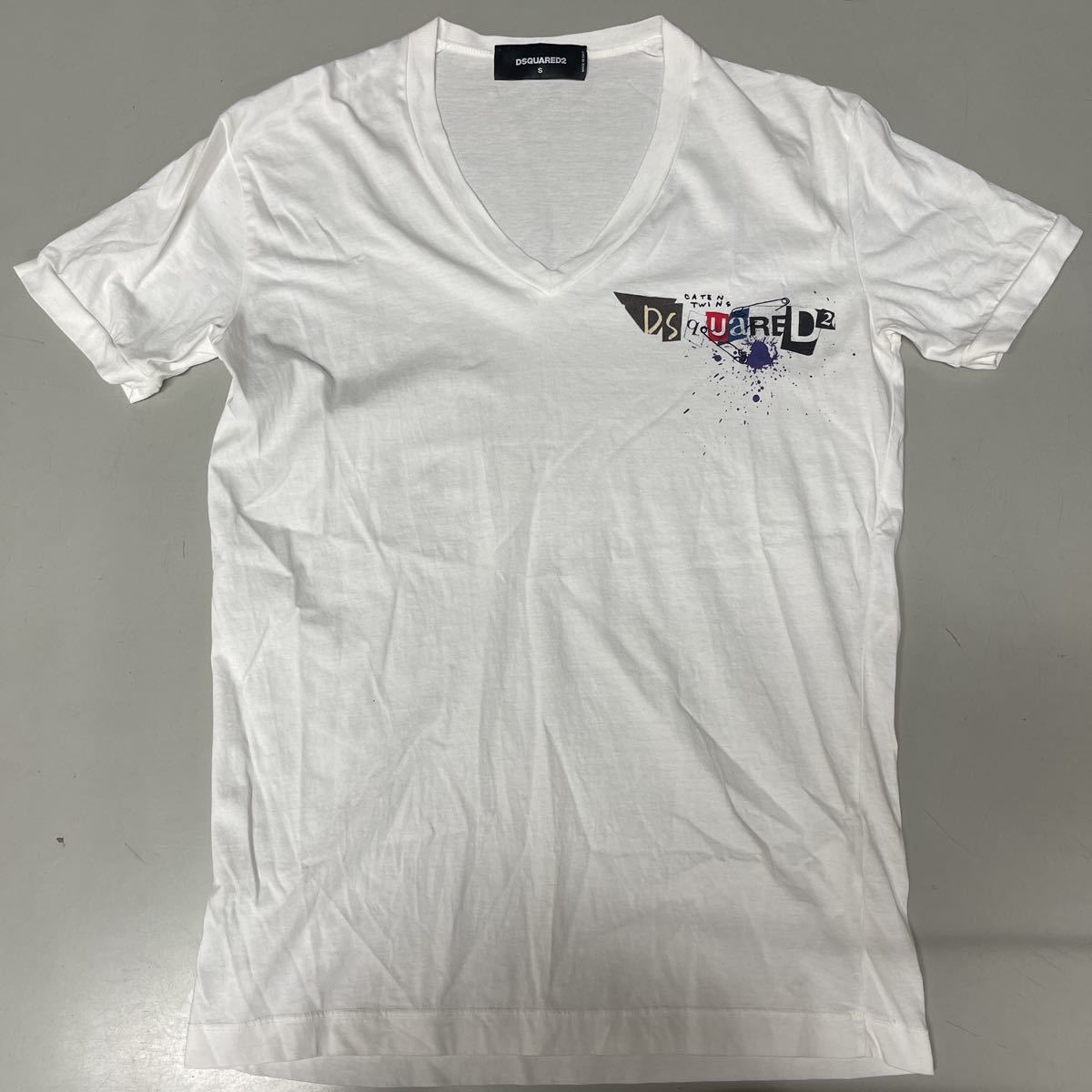 ディースクエアード DSQUARED2 半袖 Tシャツ Vネック 白 ホワイト Sサイズ メンズ イタリア製 MADE IN ITALYの画像1