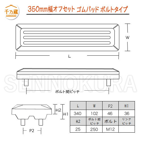 ゴムパッド 建機 B7-5B 450mm幅 4本ボルトタイプ 78枚セット ヤンマー オフセット_画像7