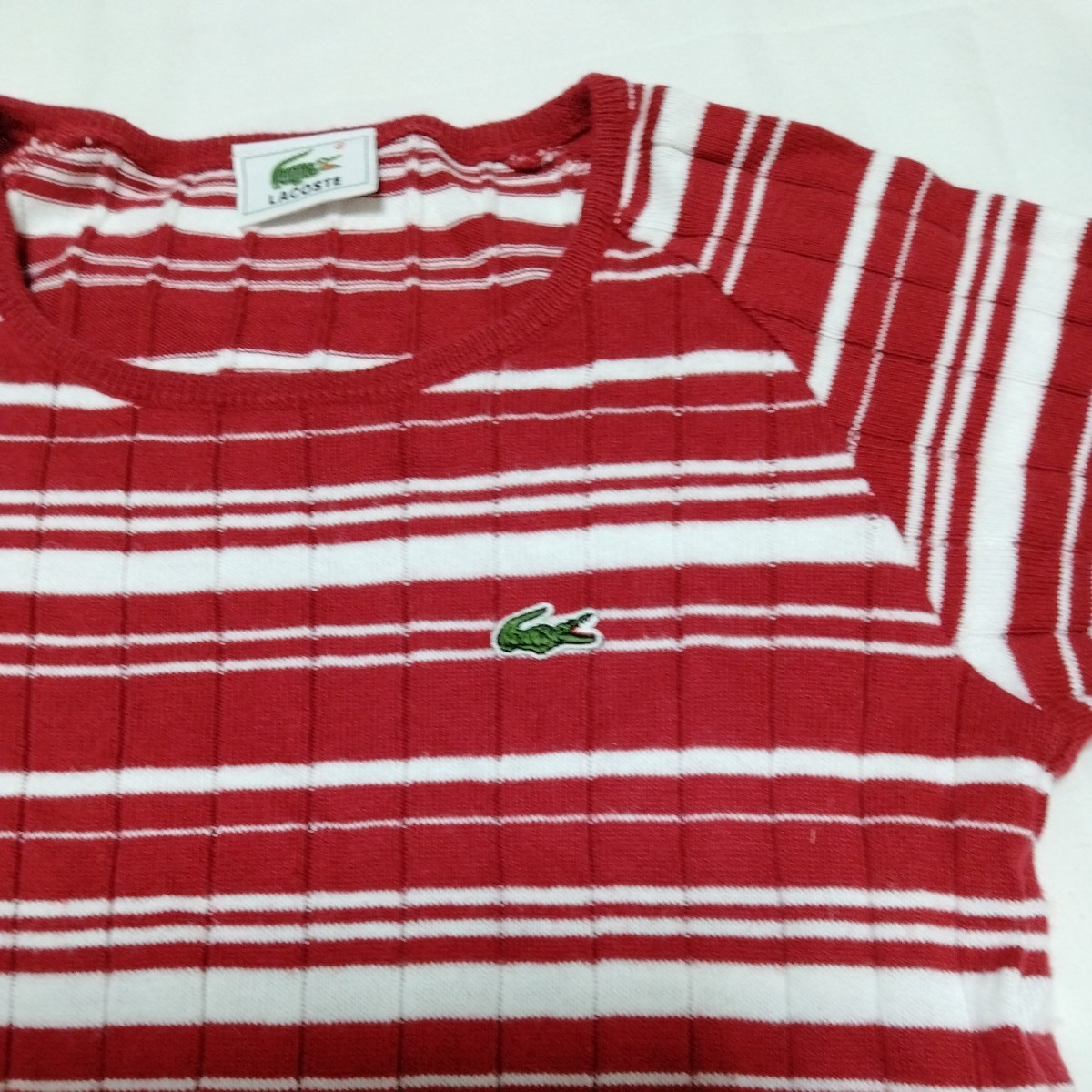 LACOSTE サマーニット　半袖　40 赤白ボーダー 美品_画像2