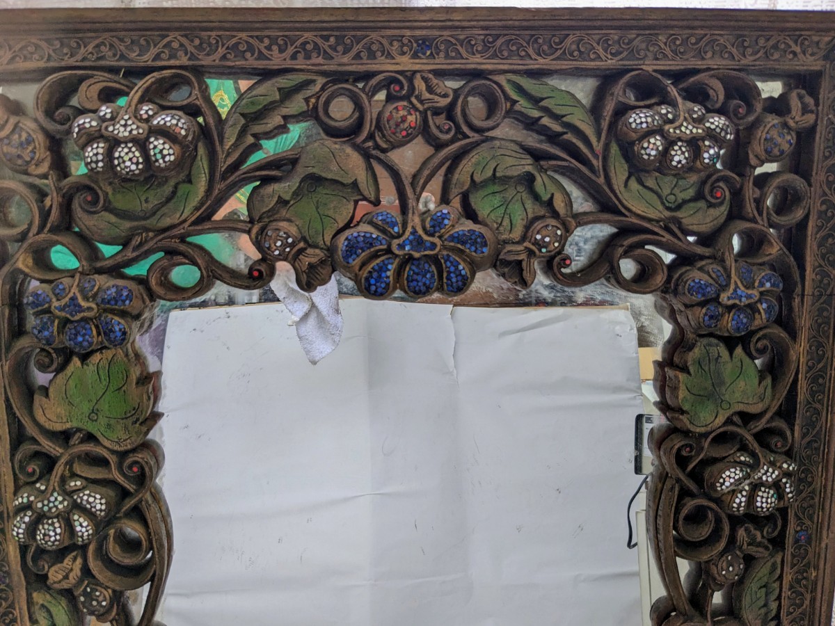  Thai antique all hand made mirror Work mirror dresser dresser looking glass handmade 20 century . entranceway 690x870x43mm hanging weight . possibility large antique antique wooden tree carving 