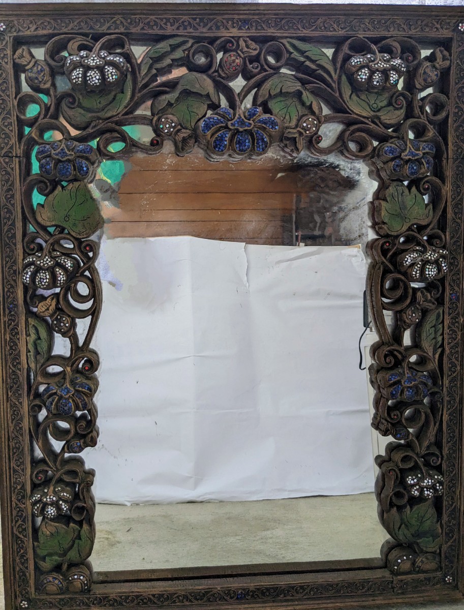  Thai antique all hand made mirror Work mirror dresser dresser looking glass handmade 20 century . entranceway 690x870x43mm hanging weight . possibility large antique antique wooden tree carving 