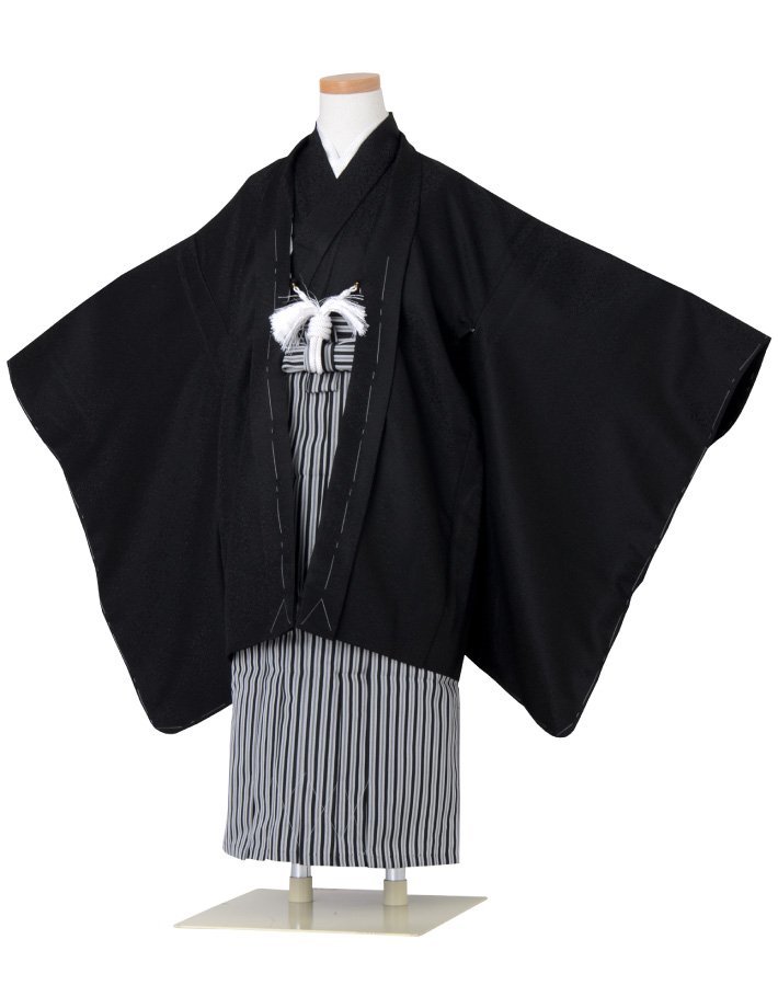 * kimono Town * The Seven-Five-Three Festival kimono man . -years old 13 point full set feather woven hakama set plain black black totalset-00018