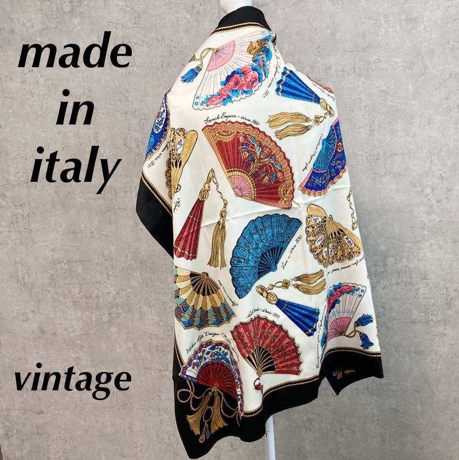  large size scarf Italy made fan pattern fan fine quality on goods peace pattern Vintage vintage. tapestry JAPAN