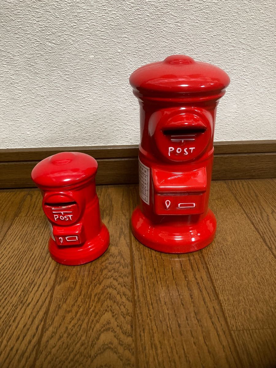 郵便ポスト 貯金箱 陶器 昭和レトロ　赤　箱あり