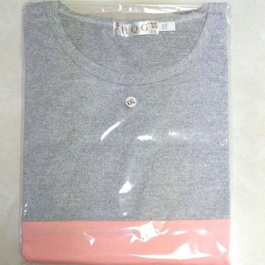 【在庫処分大特価】XXL バイカラー ドルマン Tシャツ  サーモンピンク グレー オルチャン 韓国 体型カバー