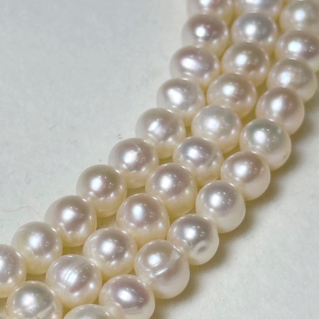本真珠ネックレス5mm三連真珠ネックレス天然パールパールネックレス