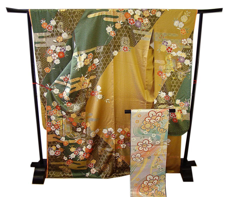 SALE】 帯揚げ 袋帯 振袖 金彩加工染 紋意匠 ロング寸 裄68cm 身丈