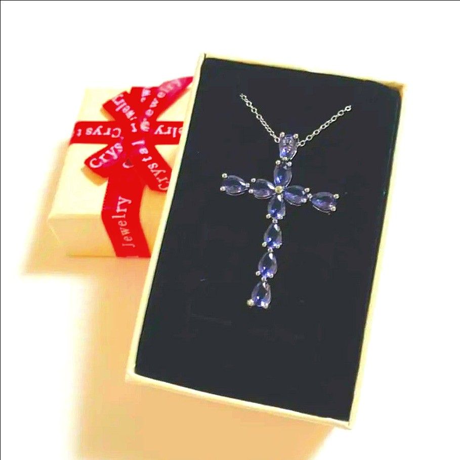 十字架　ネックレス クロスネックレス アメジスト　紫水晶　パープル系　シルバー925 大きめペンダントトップ　人工石　プレゼント