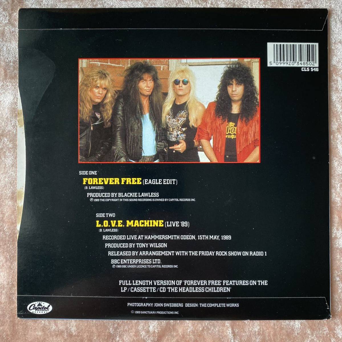 【7インチ】W.A.S.P. FOREVER FREE UK 7inch Single パッチなし HEADLESS CHILDREN_画像2