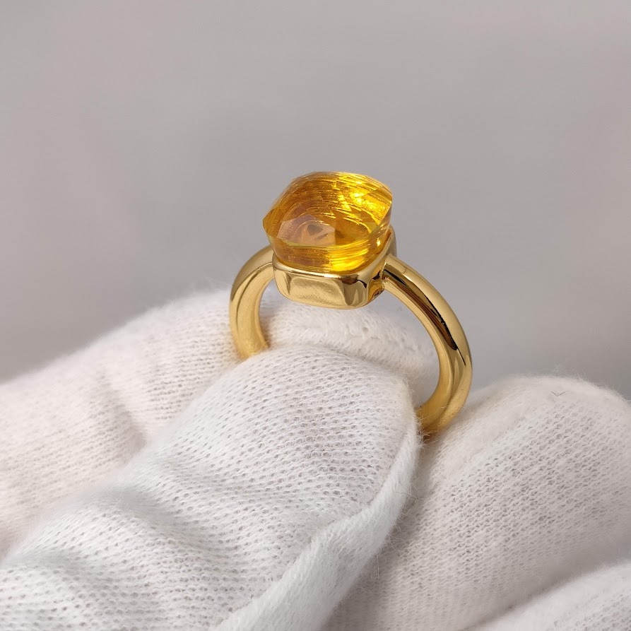 スーパーシャイニークリスタルリング 指輪 ぷっくり 可愛い キャンディーリング イエロー ゴールド 金色 黄色【シトリン風 ポメラート風】の画像1