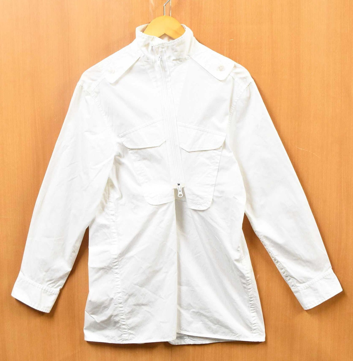 日本製 ヨウジヤマモト 変形シャツジャケット コットンジャケット ジップアップ ホワイト メンズＳ～M相当(36310_画像1