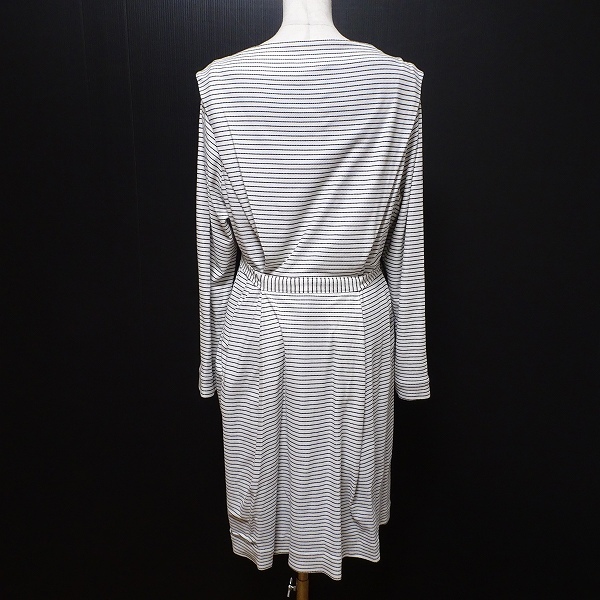 #anc フセインチャラヤン HusseinChalayan コート M 白 黒 ノーカラー ボーダー ロング レディース [642144]_画像2