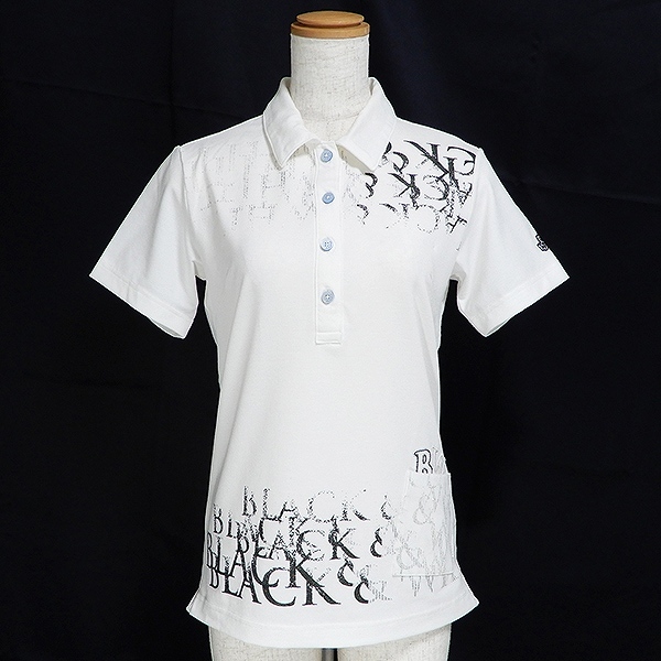 #snc ブラック&ホワイト Black&White ポロシャツ 半袖 文字 ラメ ゴルフウェア 1 白系 レディース [778477]_画像1