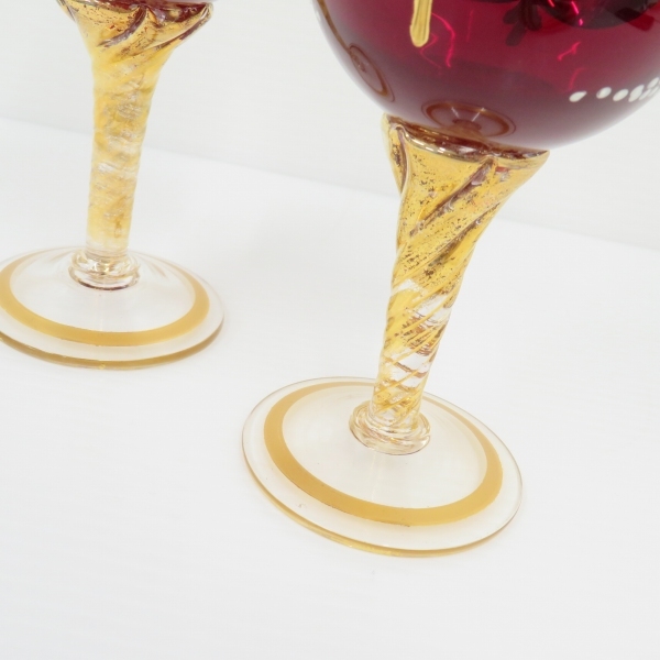 #anv ムラーノガラス MURANO GLASS ワイングラス ペア 2客 ベネチアンガラス 赤系 金彩 [826782]の画像6