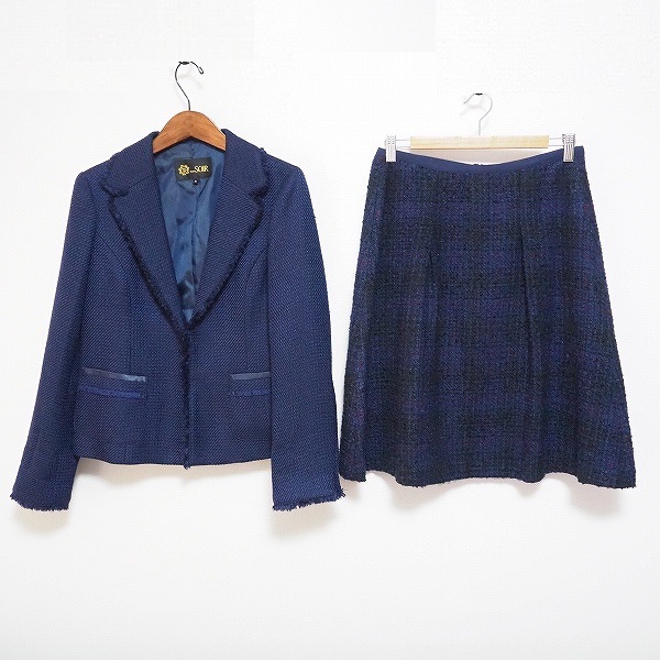 #wnc 東京ソワール TOKYO SOIR スカートスーツ 11 紺 ツーピース ツイード レディース [833419]_画像1