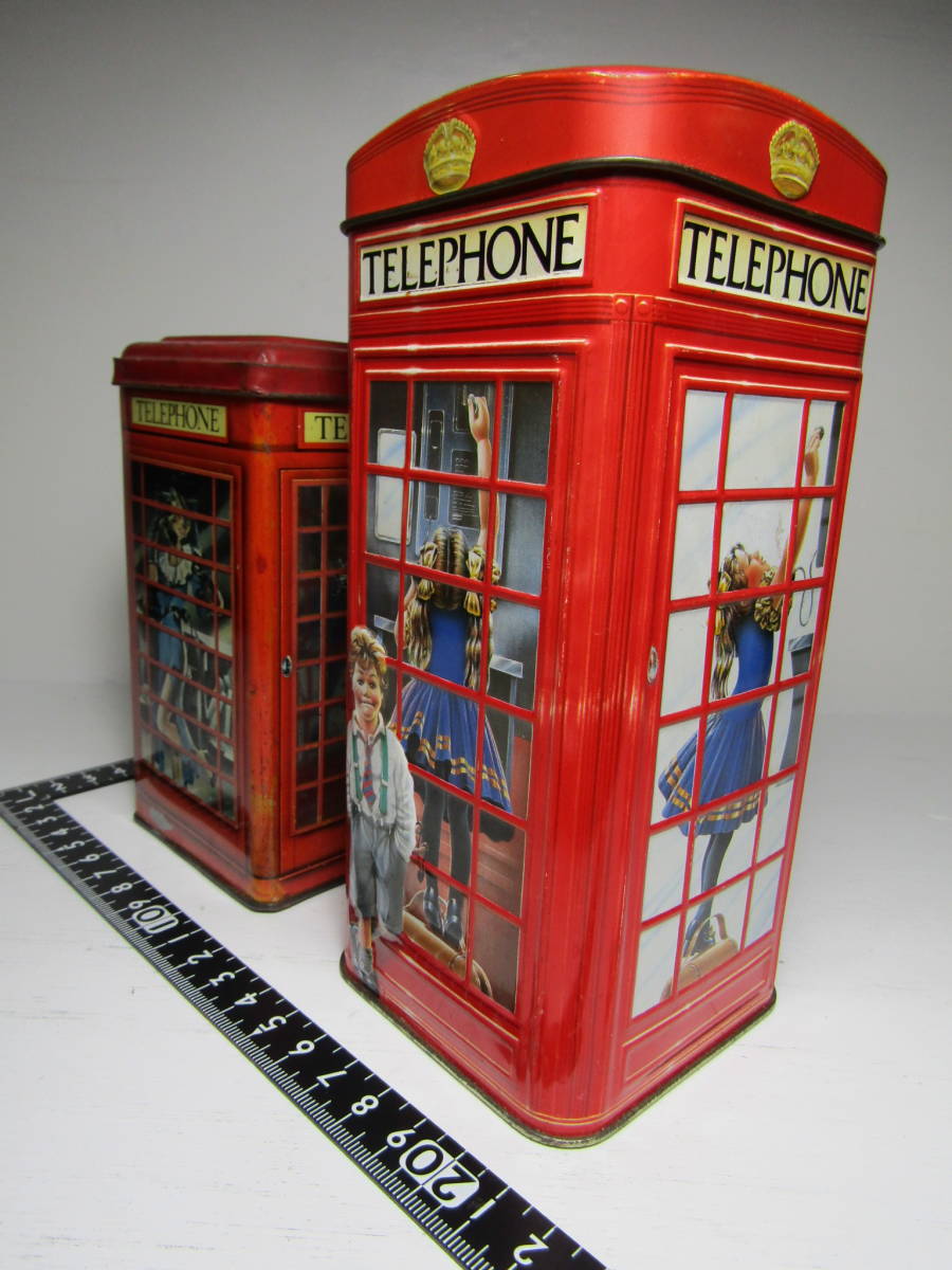 TELEPHONE BOX コインボックス Made in England 英国製 USED ビンテージ 2個セット アンティーク缶 イギリス 公衆電話 GB マネーボックス_画像9