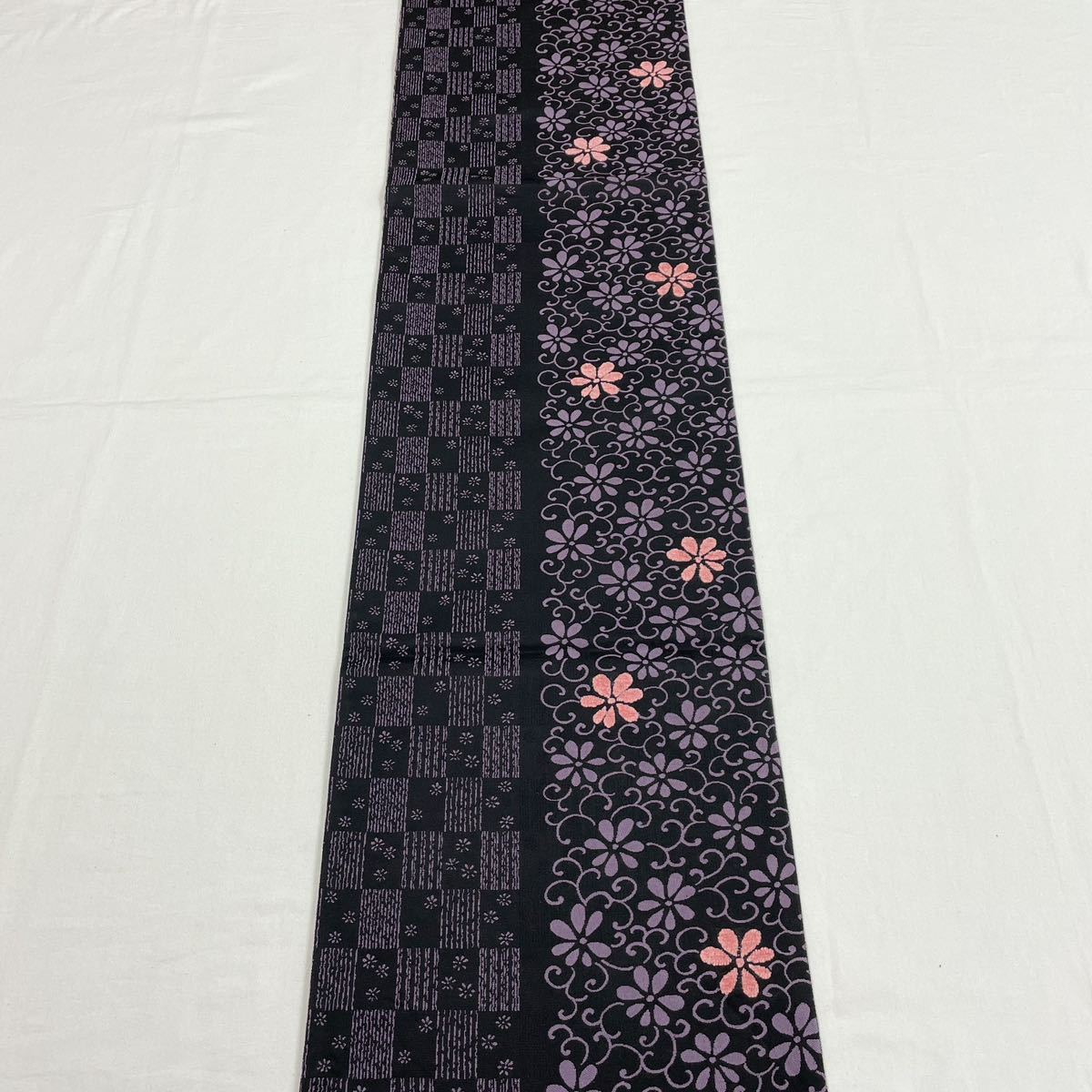 想屋 モール織 唐花文様 京袋帯 未使用品 全通柄 正絹-