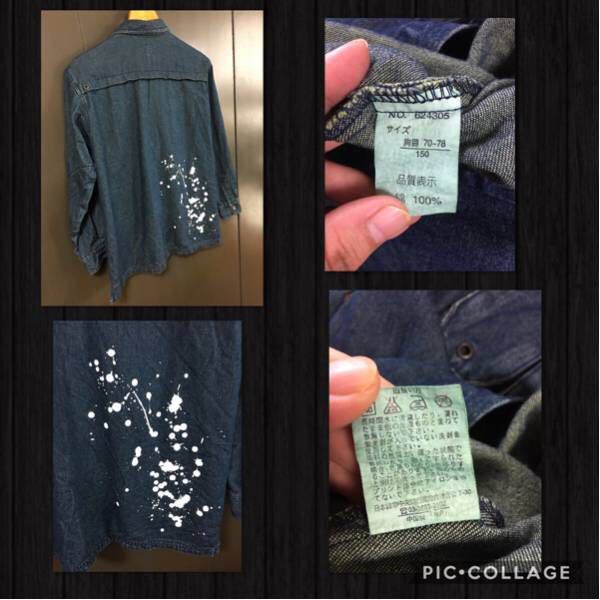 *Wrangler Wrangler Denim shirt over shirt outer garment jacket embroidery paint entering indigo rare Kids man 150cm beautiful goods 