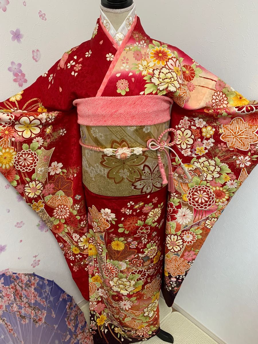 振袖６点セット《暈し染め・金彩駒刺繍牡丹草花文様》 Yahoo!フリマ（旧）-