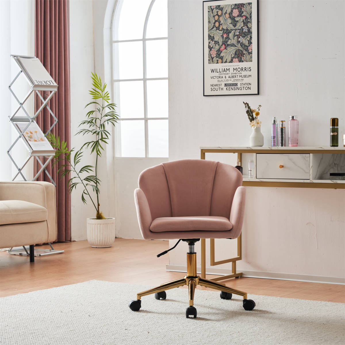 ピンク デスクチェア 在宅ワーク チェア 椅子 いす おしゃれ 疲れにくい オフィス オトナかわいい シンプル 回転 昇降 肘あり背もたれあり