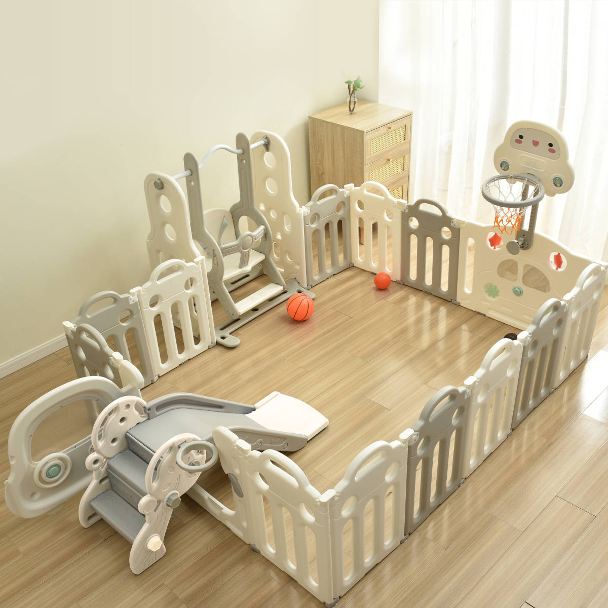  playpen slipping pcs swing folding 14 pieces set 163*206cm deformation possibility door attaching basket goal attaching toy panel baby gate 