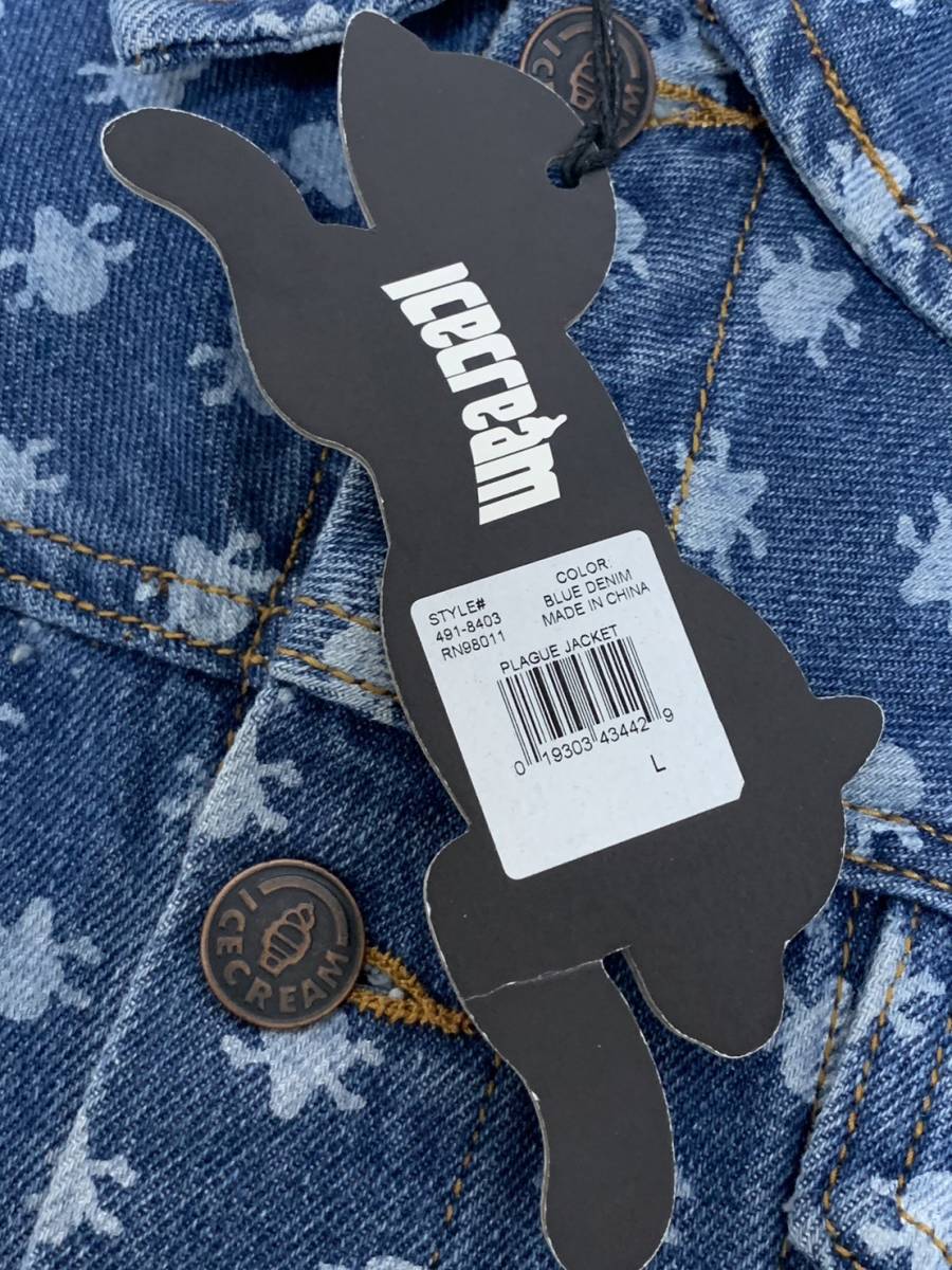  не использовался *[ICE CREAM by BBC] PLAGUE JACKET Logo общий рисунок индиго Denim жакет L 491-8403 мороженое Billionaire Boys Club 