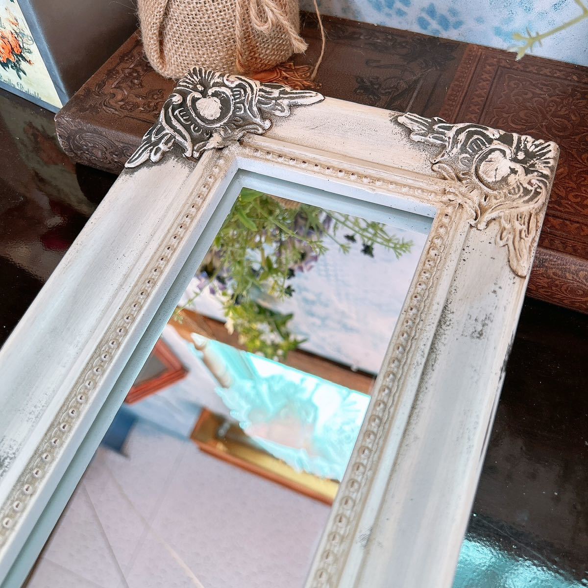 アンティークな部屋 おしゃれな鏡 一面鏡 No.3 ウォールミラー 1枚 壁掛け鏡 White #インテリア装飾品 #ドレッサーミラー #テーブルミラー_画像4