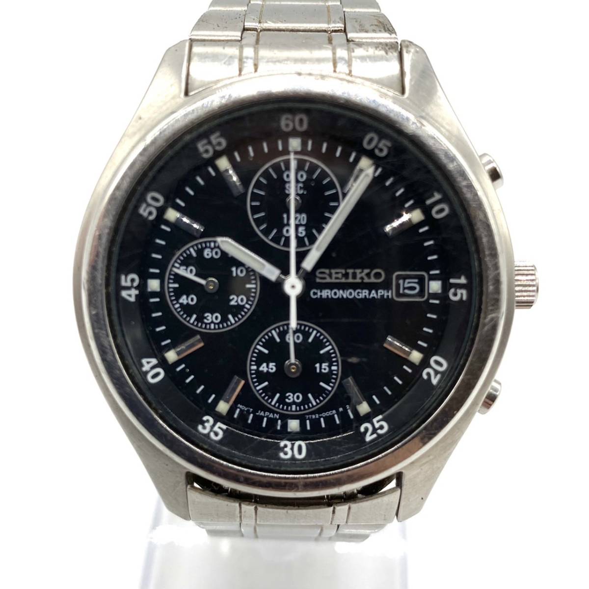 ■SEIKO セイコー 7T92-0CC0 クロノグラフ デイト QZ クォーツ 腕時計 ブラック 黒文字盤 現状品