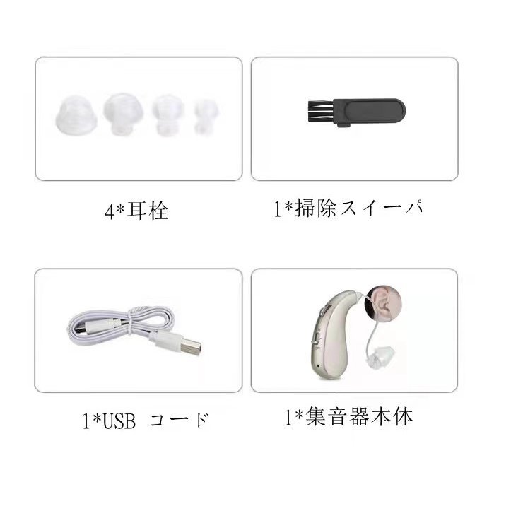 (A) 高品質 集音器 USB 充電式 軽量 左右両用耳掛けタイプ ノイズ抑え 形状記憶 日本語取扱説明書付き 高齢者_画像4