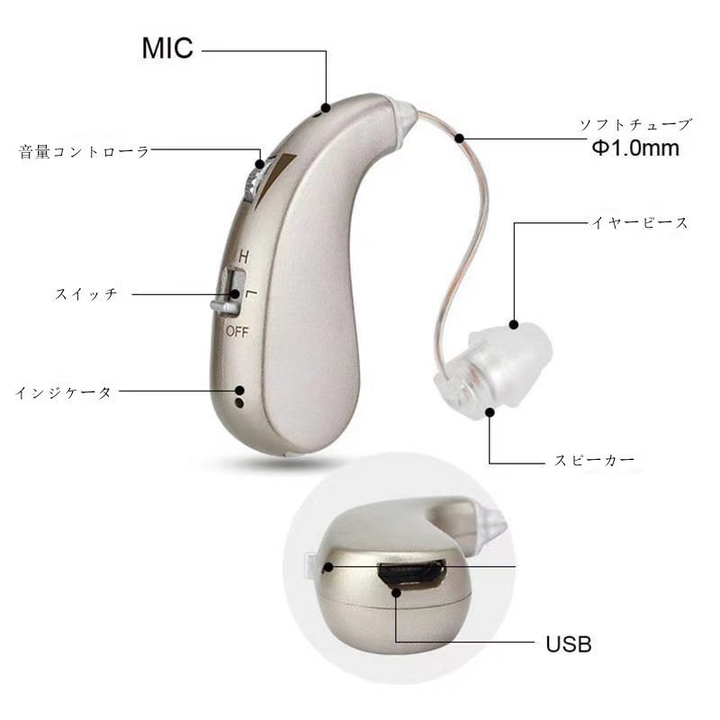 (A) 高品質 集音器 USB 充電式 軽量 左右両用耳掛けタイプ ノイズ抑え 形状記憶 日本語取扱説明書付き 高齢者_画像6