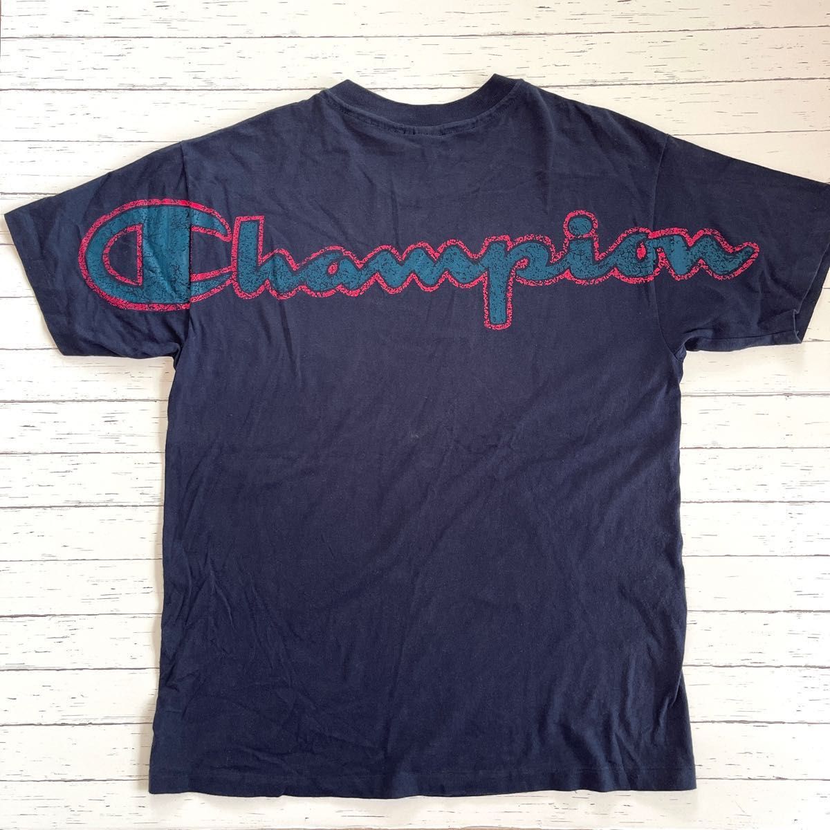 値下げ！【Champion 】USA製　チャンピオン　ロゴ　バックプリント　Tシャツ　L