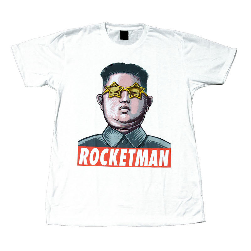 ロケットマン ジョークTシャツ 北朝鮮 金正恩 ストリート系 デザインTシャツ おもしろTシャツ メンズ 半袖★tsr0412-wht-m_画像1