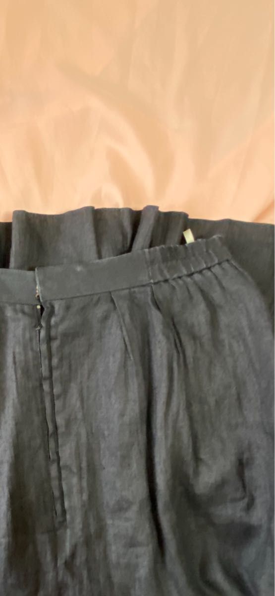 麻スカート　フレアスカート　リネン　紺色　ネイビー　ミディ丈　40サイズ　Mくらい